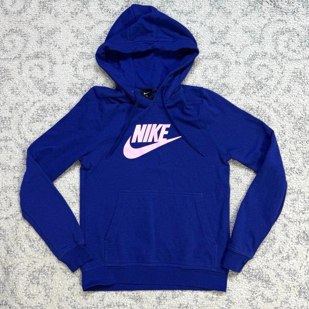 Nike Women's Blue Hoodie With Logo Size XS Fall Comfort‎ Kangaroo Pocket EUC